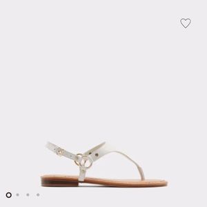 ALDO Genuine Leather White Tan Flip Flop Thong Gold Buckle Slip On Sandals